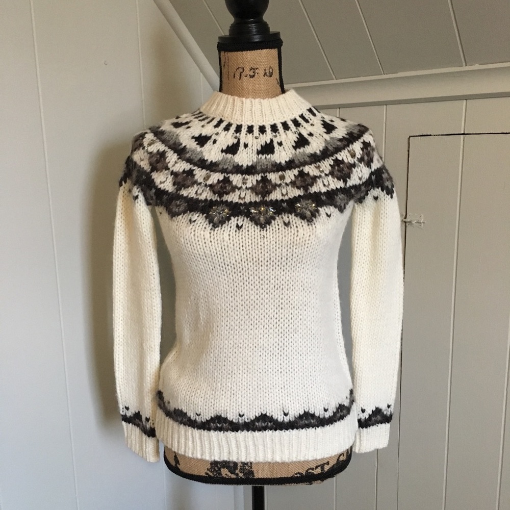 LOFT Embellished Mock Neck Ski Sweater